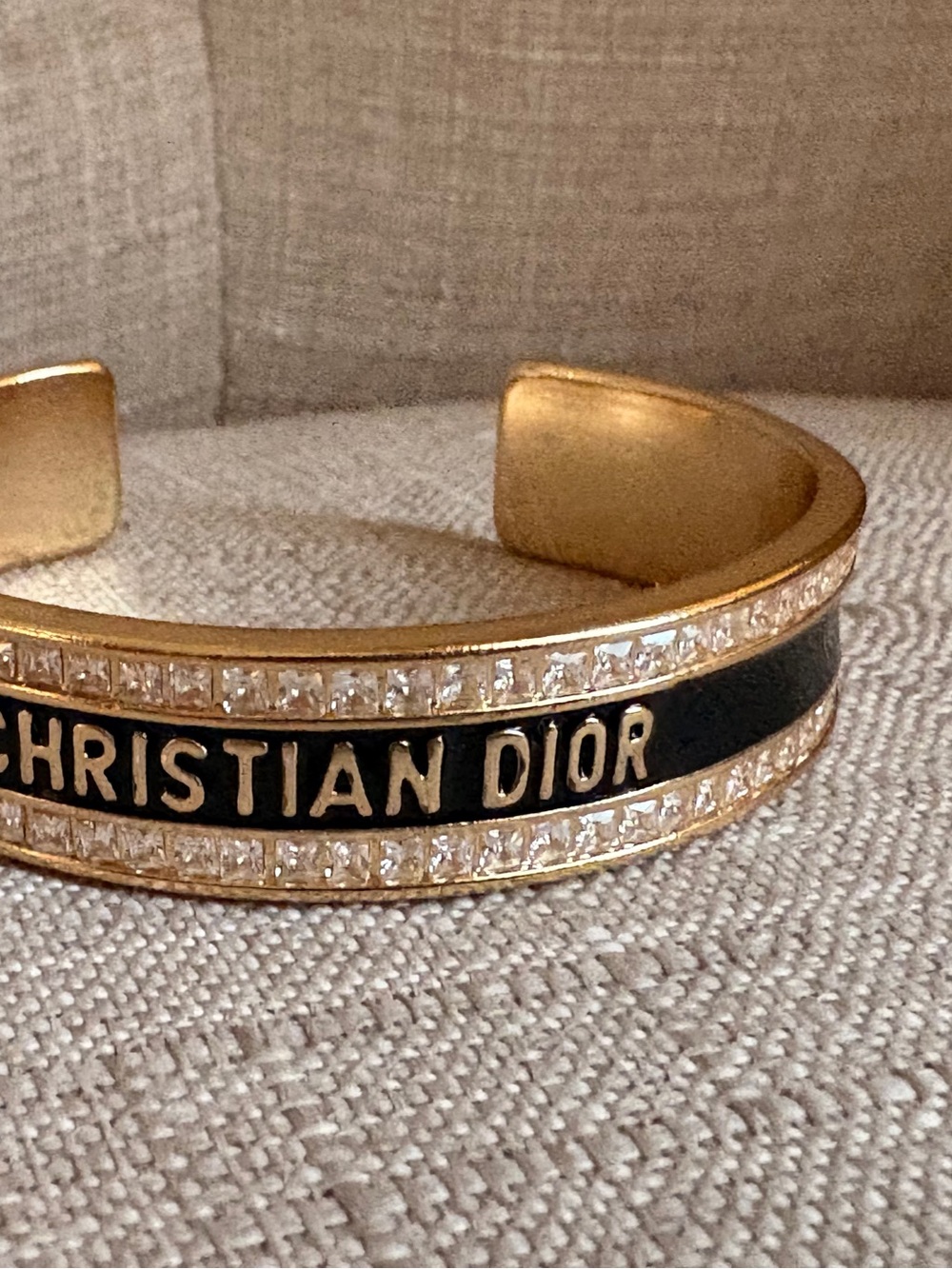 Dior Black and Gold Christian Dior Logo Cuff Bracelet - Picture 2 of 6